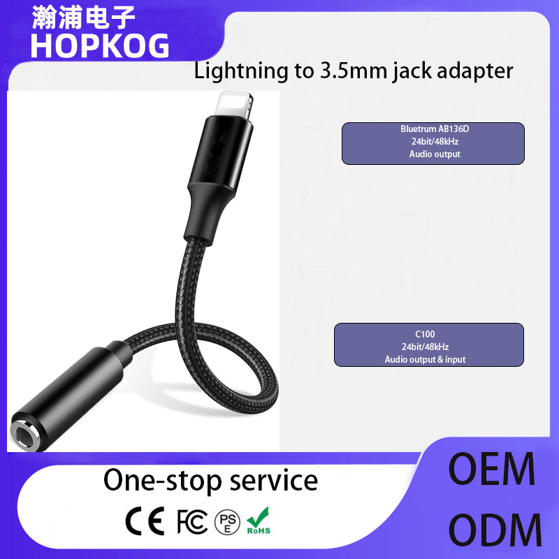 iPhone Lightning to 3.5mm headphone jack adapter for car AUX and speakers, wholesale bulk